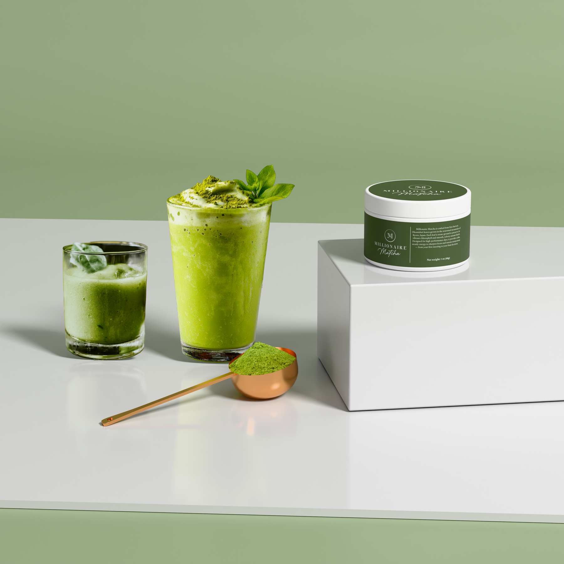 Matcha being poured over ice